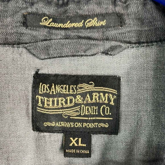 THIRD & ARMY Los Angeles Mens Grey Chambray Pearl Snap Shirt Denim Look Size XL - Picture 11 of 13
